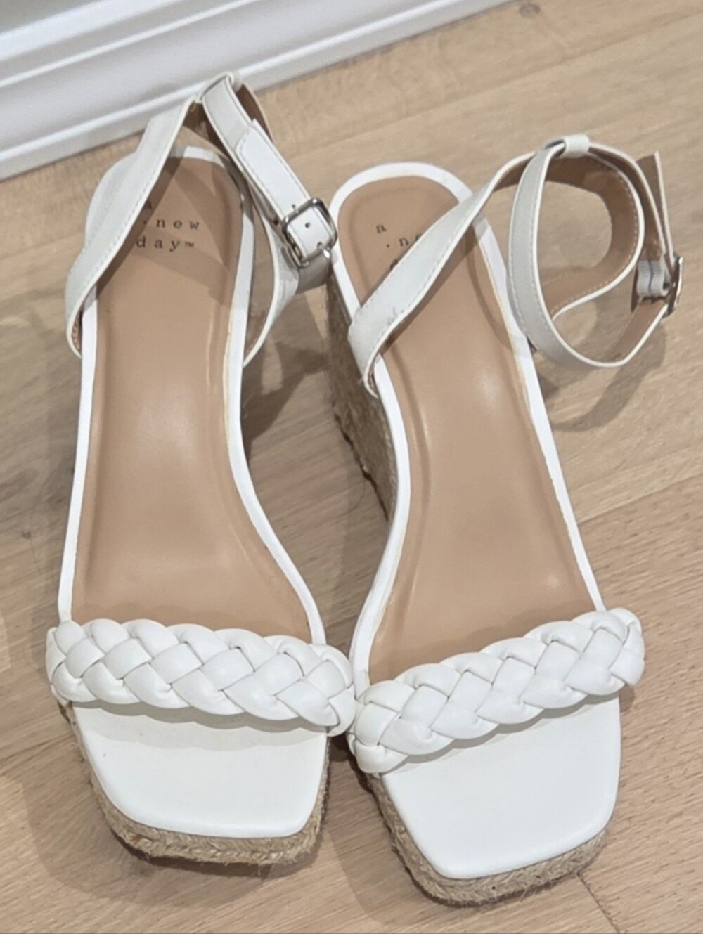 A New Day White Joyce Braided Espadrille Wedge Sandals Size 10